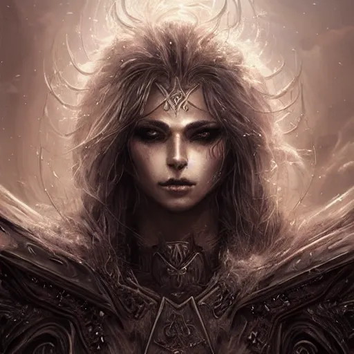 Image similar to kerli koiv as a paladin, darkwave, darksynth, concept headshot art, sharp, digital matte painting, art by luis royo, greg rutkowski, wlop, dramatic lighting, trending on artstation