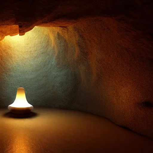 Prompt: japanese lamp inside a cave, photorealistic rendering, atmospheric light, octane, redshift