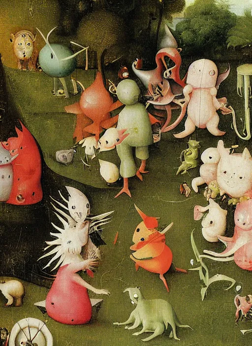 Prompt: detail of the Garden of Pokemon Delights, by hieronymus bosch