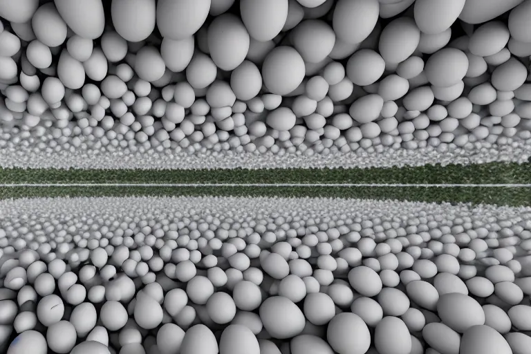 Image similar to many white spherical egg shaped spaces arranged up and down formation a cell building, by pierre bernard, on the calm lake, people's perspective, future, interior wood, marble, award winning, highly detailed 4 k art, dusk, unreal engine highly rendered, global illumination, radial light, internal environment