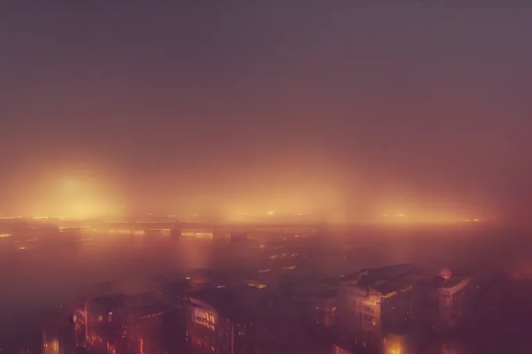 Image similar to The fog sits looking over harbor, a silent shadow haunches over the town like a cat on 3D rendering by Liam Wong, painting by Church, Frederic Edwin, and photography by Gregory Crewdson, shadown art by Ryota Kuwakubo, UHD, amazing depth, cinematic ambient light, atmospheric, trending on artstation