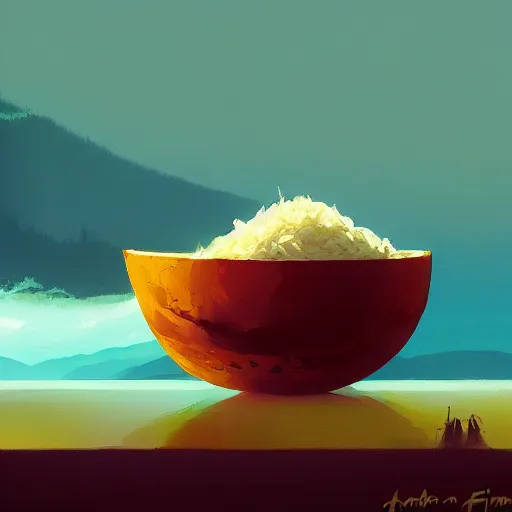 Image similar to a bowl of rice, by anato finnstark, by alena aenami, by john harris, by ross tran, by wlop, by andreas rocha