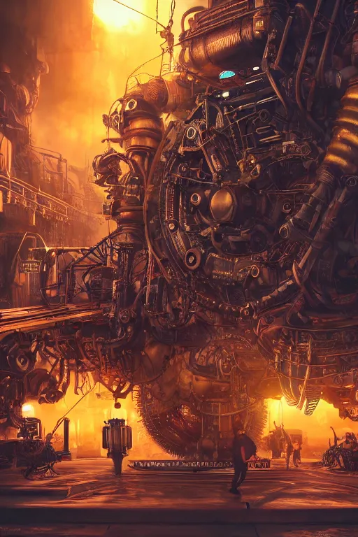 Image similar to a movie poster, invasion of the tripmachines, realistic digital art, 3 d render of a huge futuristic steampunk generator inside a steampunk machinery, 8 k, fluorescent colors, halluzinogenic, multicolored, exaggerated detailed, unreal engine