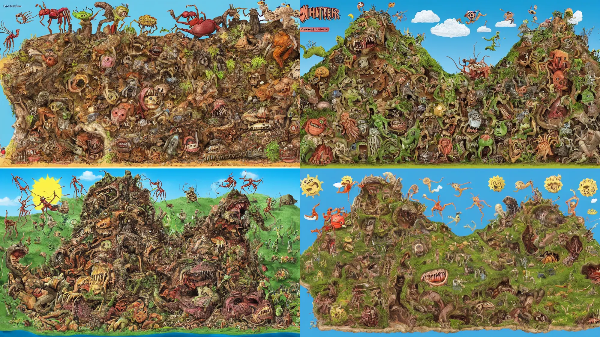 Prompt: ant hill cutaway full of monsters