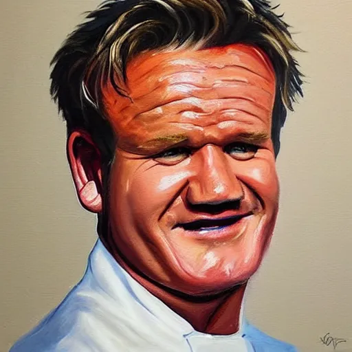 Image similar to a painting of Gordon Ramsey's forehead wrinkles as waves