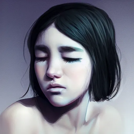 Image similar to “a pretty girl crying, realism, depression, trending on artstation”