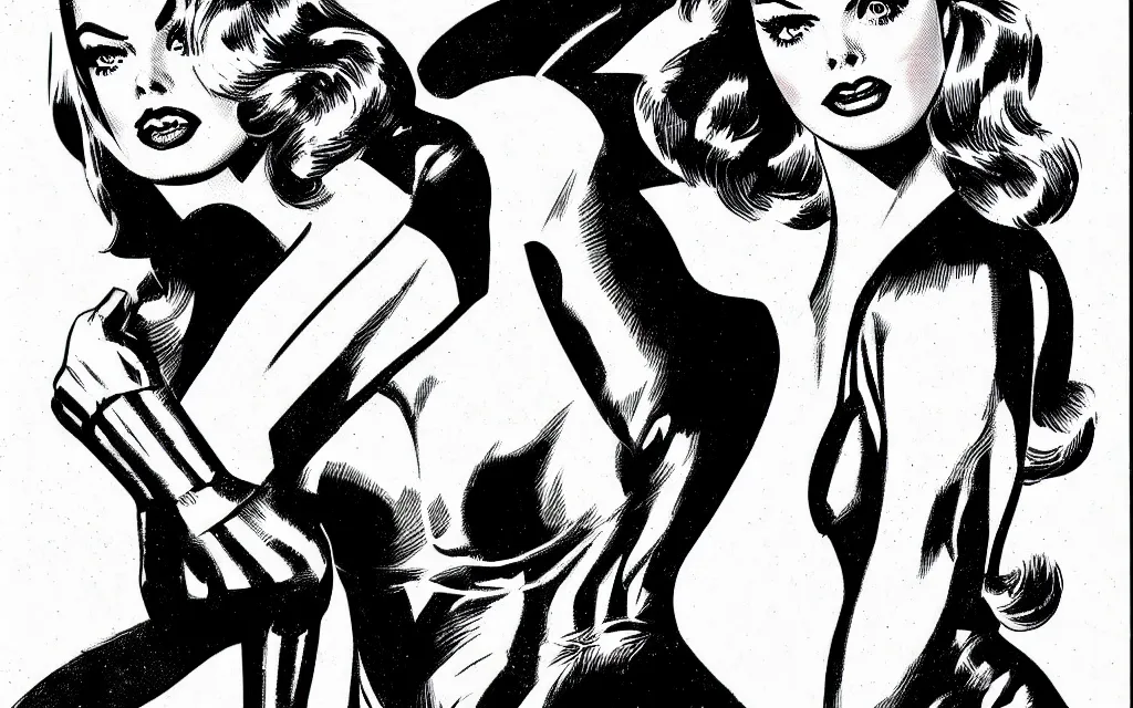 Image similar to vintage comic golden age superhero samara weaving illustration