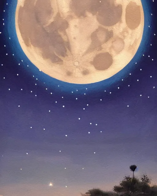 Image similar to painting of a large moon in the sky; the moon is read and has an open eye on it; there is a thin, long, blue cross-shaped star in the sky, anime, detailed, creepy, beautiful