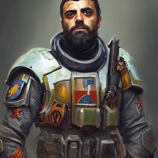 Image similar to oscar isaac as a 4 0 k marine by mandy jurgens, artstation