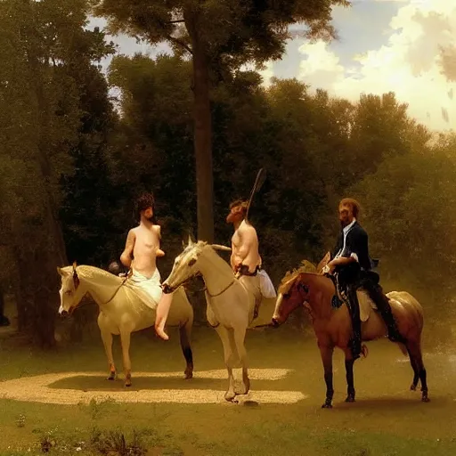 Prompt: ultra detailed and realistic painting by william - adolphe bouguereau and ilya repin and boris vallejo and albert bierstadt of santiago abascal riding a horse