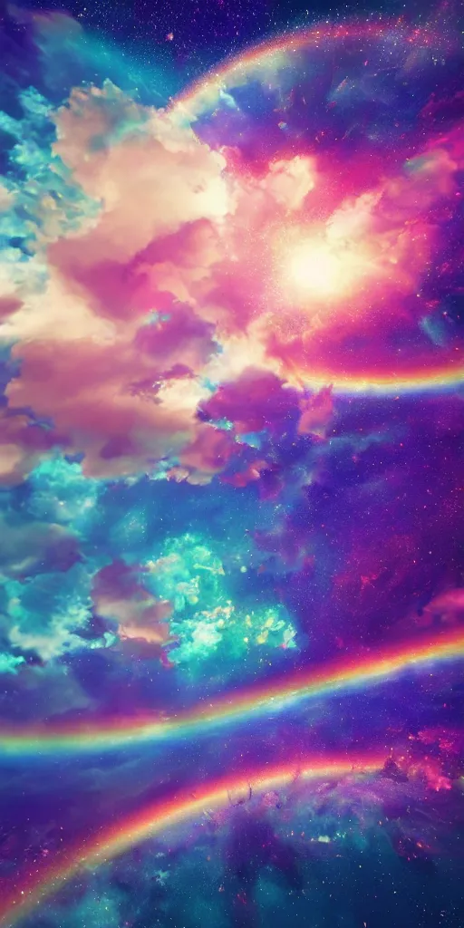 Prompt: hyper realistic photo of beautiful dreamy sky full of a billion rainbow stars, yoda, hyper realistic, fractal art, art station, coherent design, symmetrical, vivid colour, complementary colour, golden ratio, detailed, sharp lines, intricate, rainbow shift, in unreal 3 d engine, ray tracing, octane render