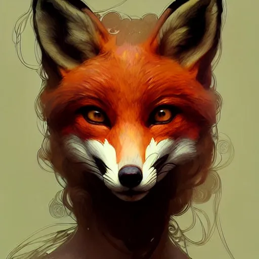 Prompt: A girl wearing a fox mask, face, detailed, intricate, elegant, highly detailed, digital painting, artstation, concept art, smooth, sharp focus, illustration, art by Krenz Cushart and Artem Demura and alphonse mucha