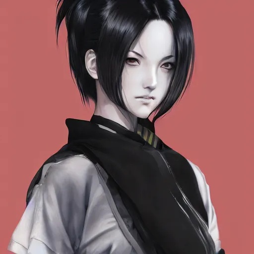 Image similar to heroine, beautiful, sui ishida with black hair, hyperrealistic, highly detailed, 8 k, a real photographic, digital art, character, realistic, portrait, female samurai, symatrical, dark atmospheric lighting, artstation, symetric, lineart