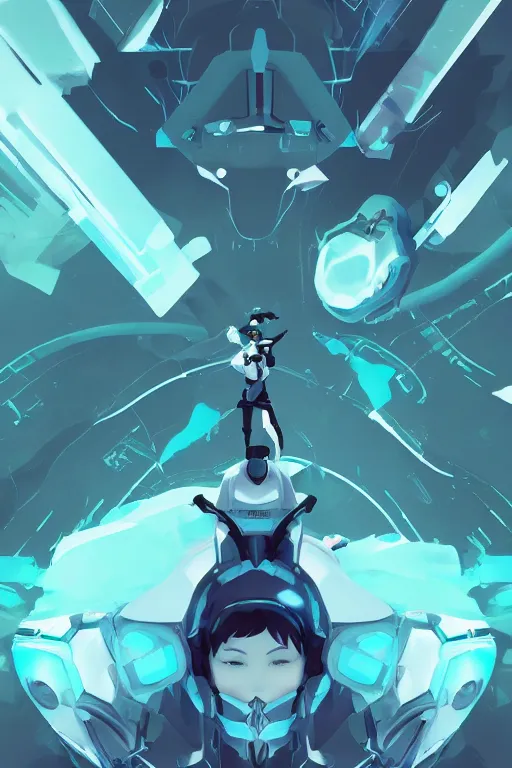 Prompt: teal and white colors. Sci-fi kshatriya in style of cytus and deemo, mysterious vibes, set in half-life 2, beautiful with eerie vibes, very inspirational, very stylish, surrealistic, perfect digital art, mystical journey in strange world, bastion game
