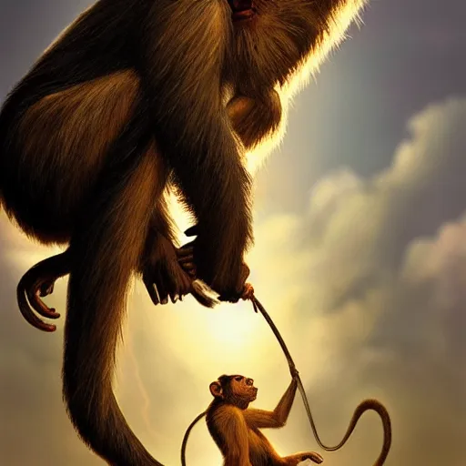 Image similar to a monkey throwing a bone to the air , dramatic lighting, cinematic, establishing shot, extremly high detail, photorealistic, cinematic lighting, artstation, style by James Gurney