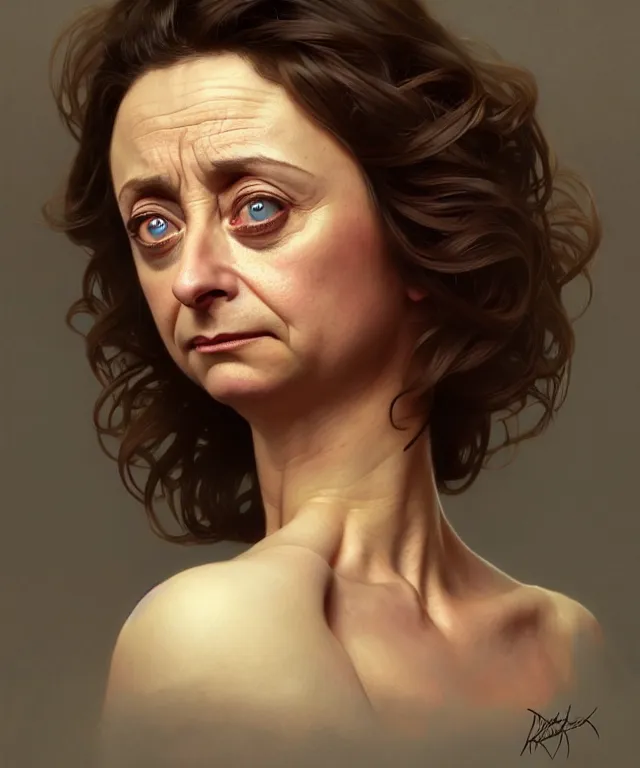 Prompt: portrait of rachel dratch, arms crossed, delivering bad news, intricate, headshot, highly detailed, digital painting, artstation, concept art, sharp focus, cinematic lighting, illustration, art by artgerm and greg rutkowski, alphonse mucha, cgsociety