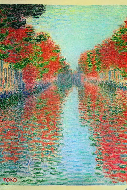 Image similar to tokio, illustration, in the style of claude monet