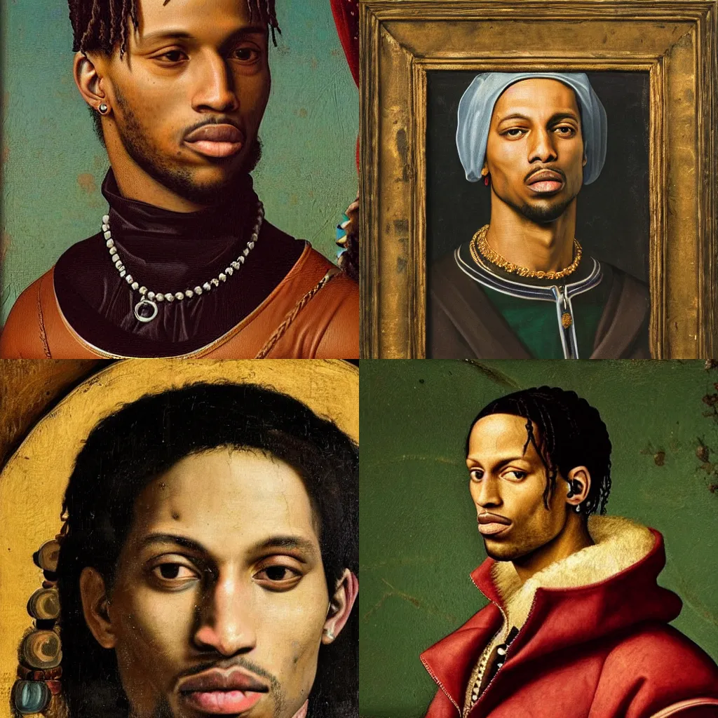 Image similar to A Renaissance portrait painting of Travis Scott