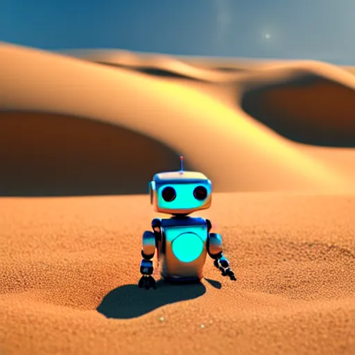 Prompt: a cute little robot out sand. super realistic 8 k render of a elegant, cinematic composition