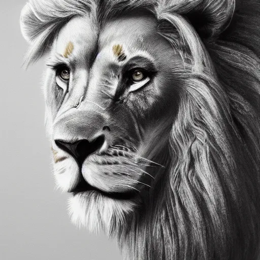 Prompt: Portrait photo of lion Aslan, artstation, position right, narnia in background