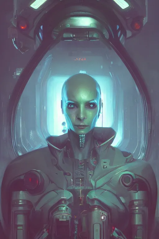 Image similar to cyberpunk alien with lazer eyes, dim ambient lighting, dark shadows, highly detailed, 8k, rim lighting, digital painting, artstation , concept art, sharp focus, illustration, art by greg rutkowski and alphonse mucha