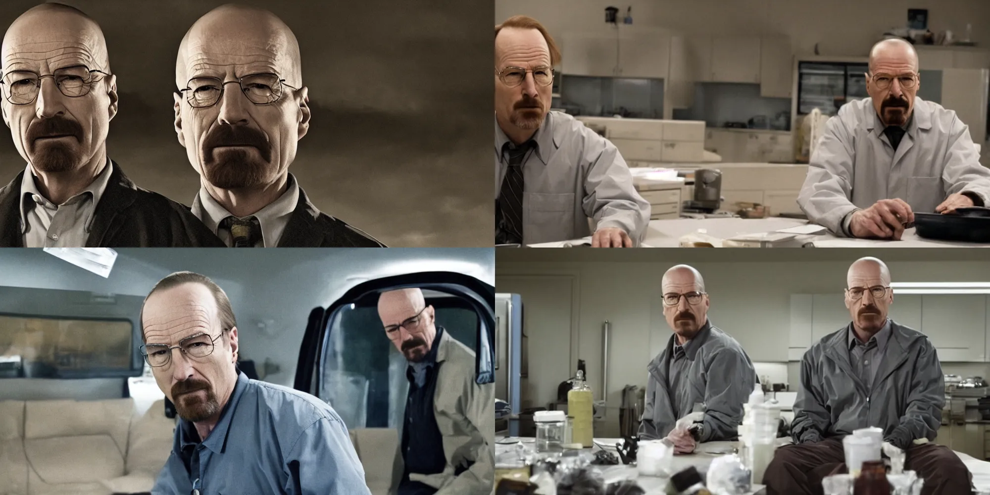 Prompt: Bob Odenkirk as Walter White in Breaking Bad, film footage