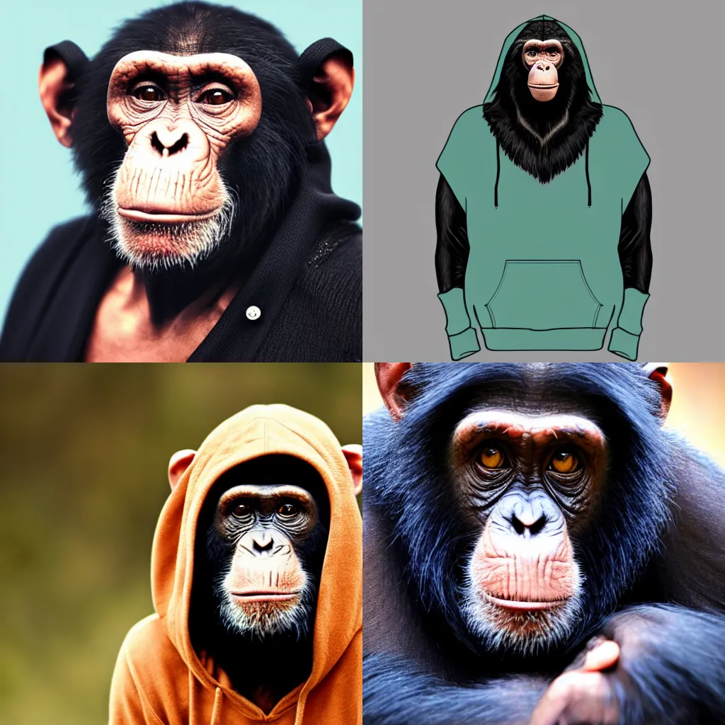 Prompt: chimpanzee in hoodie