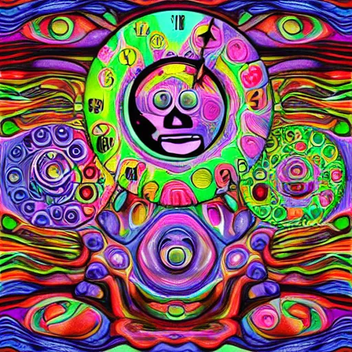 Image similar to trippy face album cover clocks