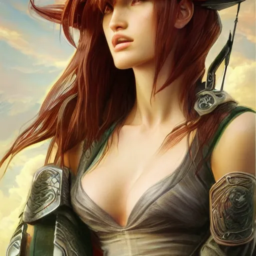 Image similar to ultra realistic illustration, bella thorne as tiff from final fantasy 7, intricate, elegant, highly detailed, digital painting, artstation, concept art, smooth, sharp focus, illustration, art by artgerm and greg rutkowski and alphonse mucha