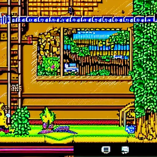 Prompt: screenshot of 32 bit NES game about a hippy in Nevada city foothills trying to grow weed and avoiding federal agents