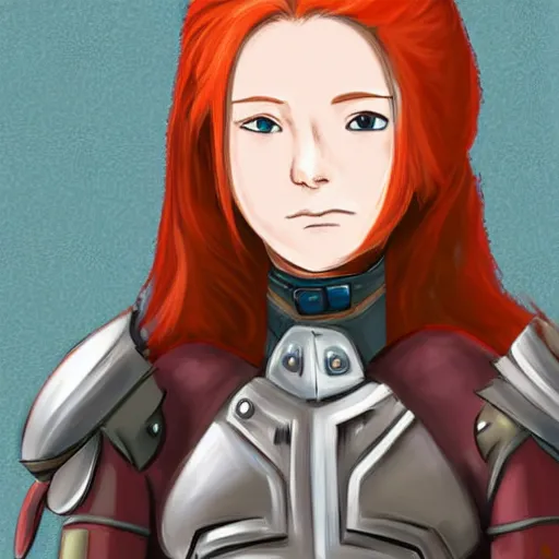 Prompt: a rustic woman wearing futuristic armor, detailed face, redhead, by studio ghibli