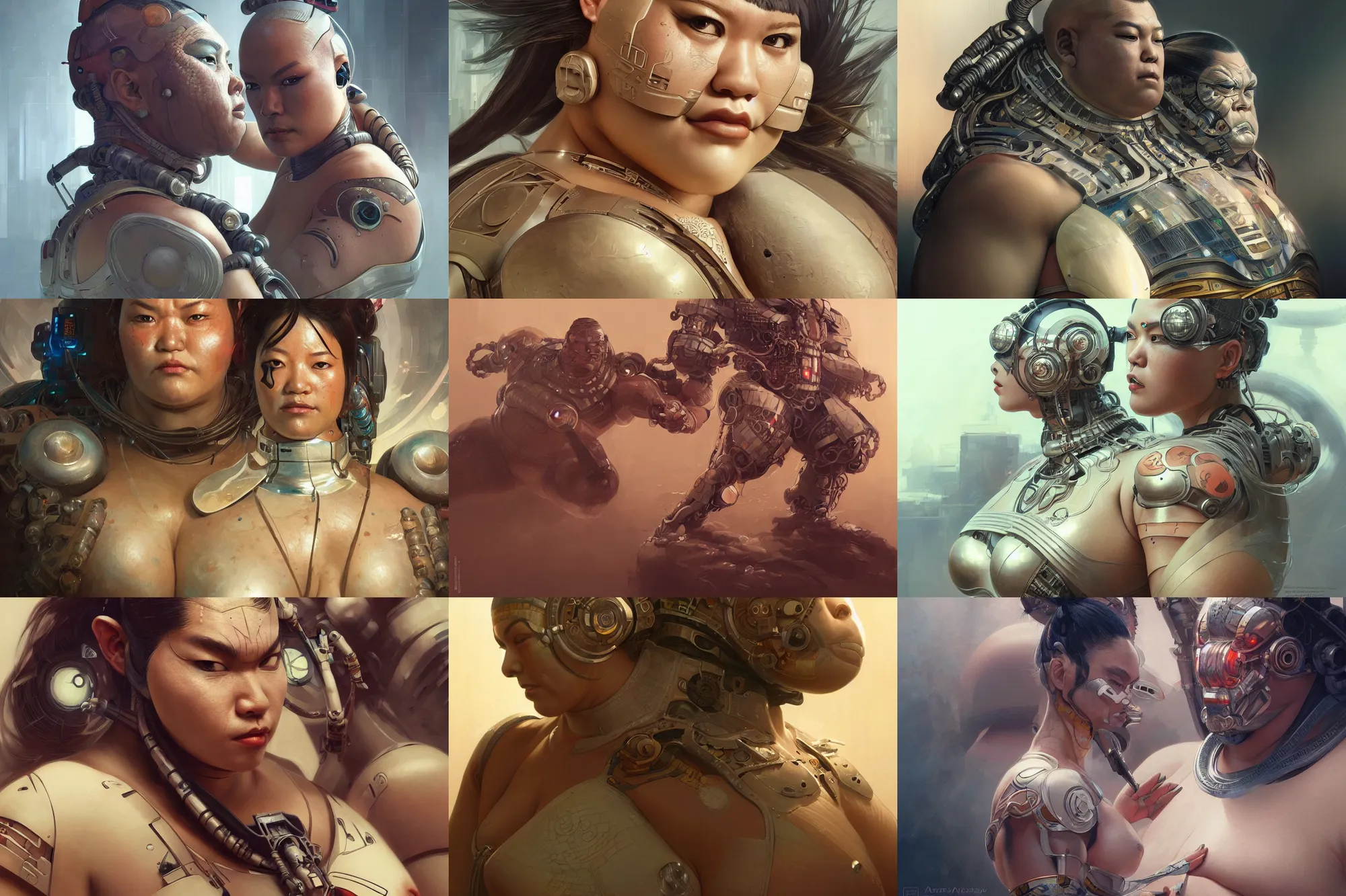 Prompt: Ultra realistic illustration, Cyborg sumo wrestler cyberpunk, sci-fi, fantasy, intricate, elegant, highly detailed, digital painting, artstation, concept art, smooth, sharp focus, illustration, art by artgerm and greg rutkowski and alphonse mucha