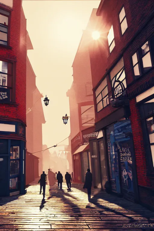 Image similar to a beautiful woodcut print of carnaby street, 8 k, frostbite 3 engine, cryengine, dof, trending on artstation, digital art, crepuscular ray, art by fossi _ images and tugboat printshop