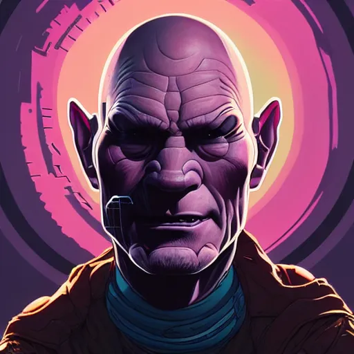 Image similar to portrait painting of a cyberpunk orc who looks like patrick stewart, shadowrun, sharp focus, award - winning, trending on artstation, masterpiece, highly detailed, intricate. art by josan gonzales and moebius and deathburger