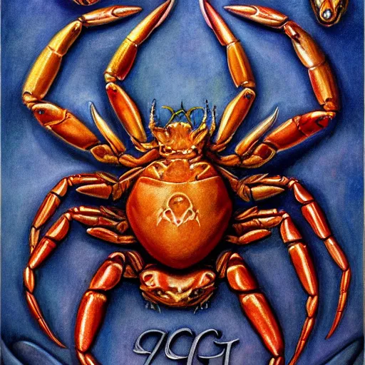 Prompt: detailed and sharp crab god zodiac artwork, mystic style, detailed, 8 k, detailed, symmetrical, by brian froud