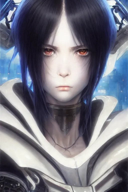 Image similar to portrait Anime girl in cyberpunk trinity blood armor, cute-fine-face, black-hair pretty face, realistic shaded Perfect face, fine details. Anime. realistic shaded lighting by Ilya Kuvshinov katsuhiro otomo ghost-in-the-shell, magali villeneuve, artgerm, rutkowski, WLOP Jeremy Lipkin and Giuseppe Dangelico Pino and Michael Garmash and Rob Rey and Yoshitaka Amano and Thores Shibamoto