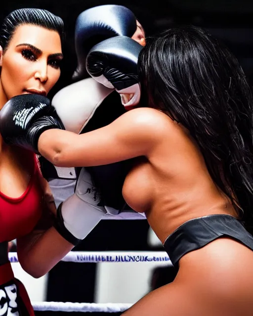 Image similar to an insanely realistic, insanely detailed, high definition photograph of kim kardashian getting punched in the face, 8 k, hd, portrait, print quality,