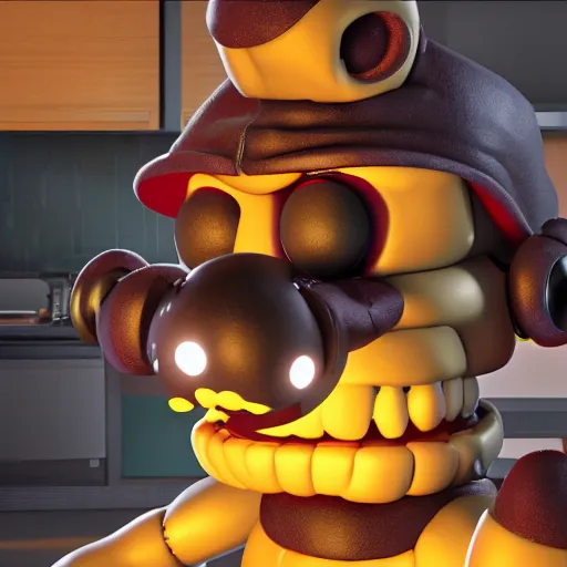 Image similar to five night's at freddys, octane render, ultra detail, ultra realistic, 8 k