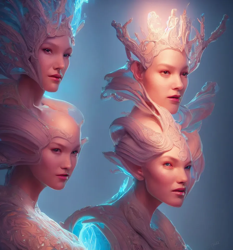 Image similar to portrait of a beautiful princess in robe. bio luminescent biomechanical halo around head. artwork by jarold Sng by artgerm, by Eddie Mendoza, by Peter mohrbacher by tooth wu, unreal engine, octane render, cinematic light, high details, iridescent colors, dichroic, macro