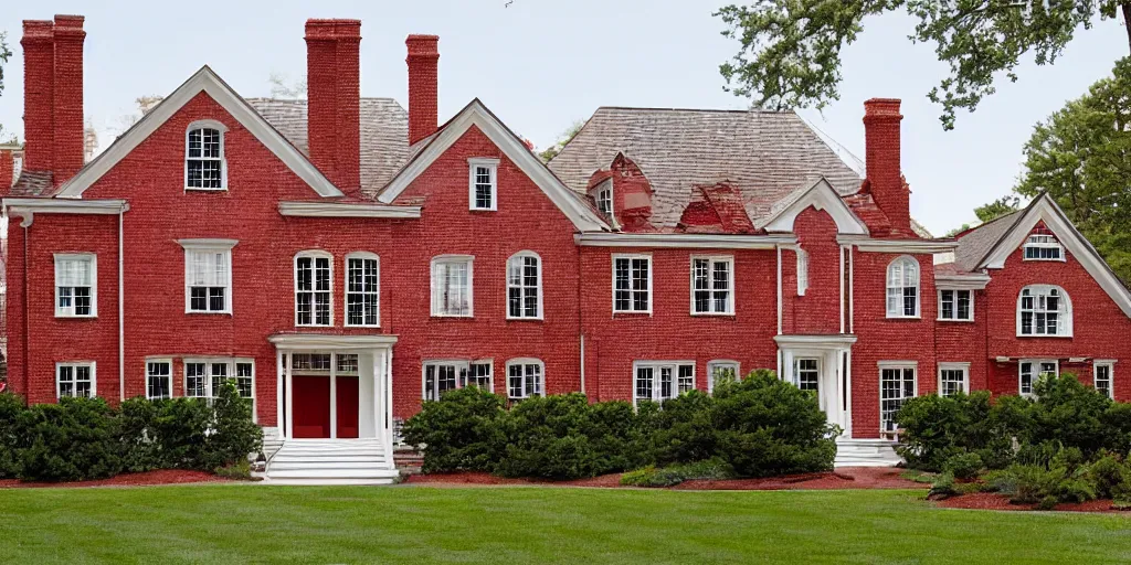 Image similar to red brick wooden cape cod with wood and tile white black mansion by mcalpine house, by jackson & leroy architects