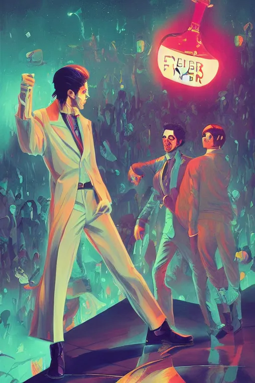 Image similar to A fever of the night, a grime tale of the night fever by the brothers guild, digital painting, artstation, ristan Eaton, victo ngai, artgerm, RHADS, ross draws, anime styled