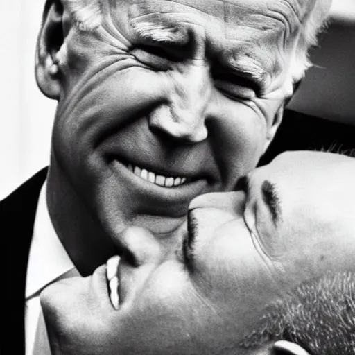 Image similar to joe biden kissing joe biden on his forehead, cute, gentle, lovely