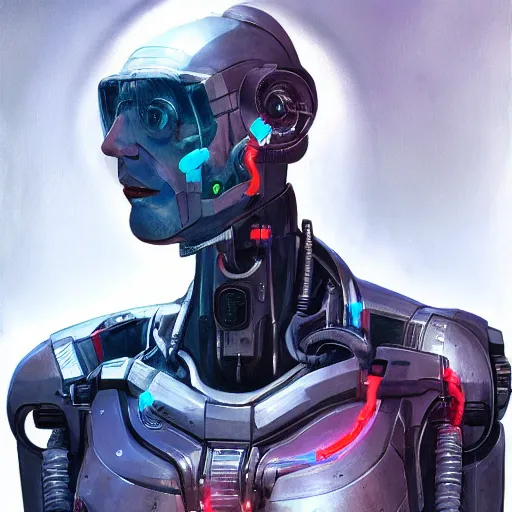 Image similar to portrait of cyborg scientist by jama jurabaev, extremely detailed, trending on artstation, high quality, brush stroke