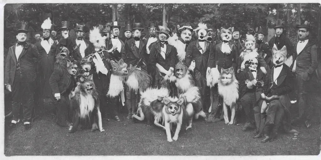 Prompt: a furry convention, 1 9 0 0 s photograph