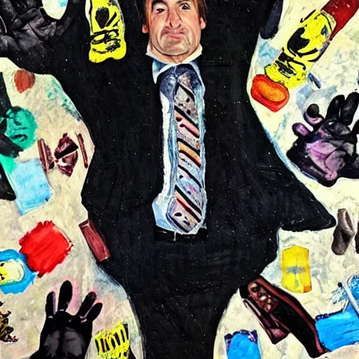 Image similar to Saul Goodman surrounded by feet, painting, gothic