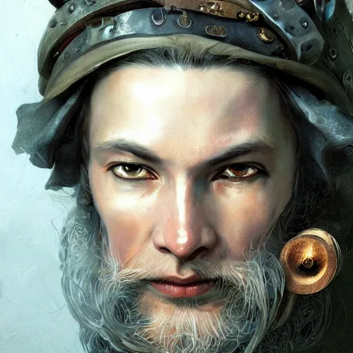 Image similar to portrait, headshot, insanely nice hair style, digital painting, of a old 17th century, old cyborg merchant, amber jewels, baroque, ornate clothing, scifi, realistic, hyperdetailed, chiaroscuro, concept art, art by Franz Hals and Jon Foster and Ayami Kojima and Amano and Karol Bak,