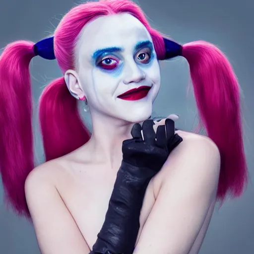 Prompt: without makeup, portrait of harley quinn