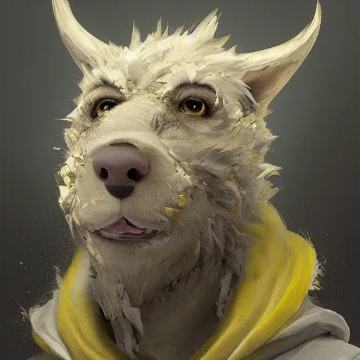 Image similar to Portrait furry ears snout collar neck paws Dragon ASPCA National Geographic Wikipedia Demiurge pet adoption quill splatterpaint rorschach 4k artstation unreal engine render robert rauschenberg giorgio de chirico greg rutkowski