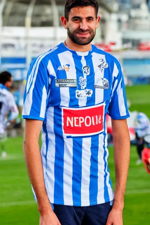 Image similar to jason borgia wearing a racing club de avellaneda shirt