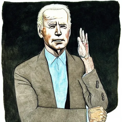 Image similar to joe biden rising from the dead, by egon schiele and william blake and stephen gammell